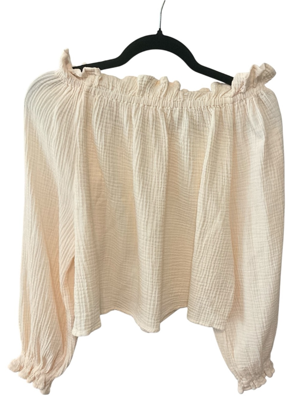 Lyn Burchess 100% Cotton Gauze Off Shoulder Peasant Blouse Cream L A14 - Picture 3 of 5